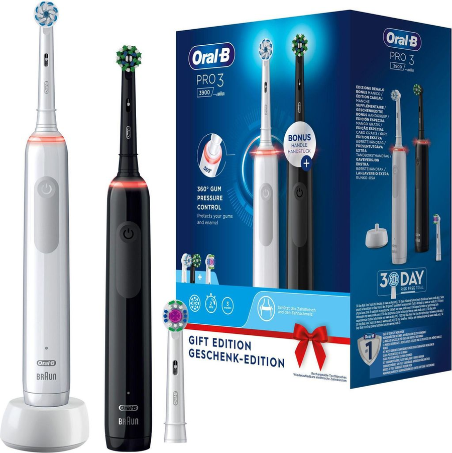 Oral B Pro 3 3900 Elektrische Zahnbürste 2 St. Duopack Black White Edition Jas22 B-Ware - 8006540760765