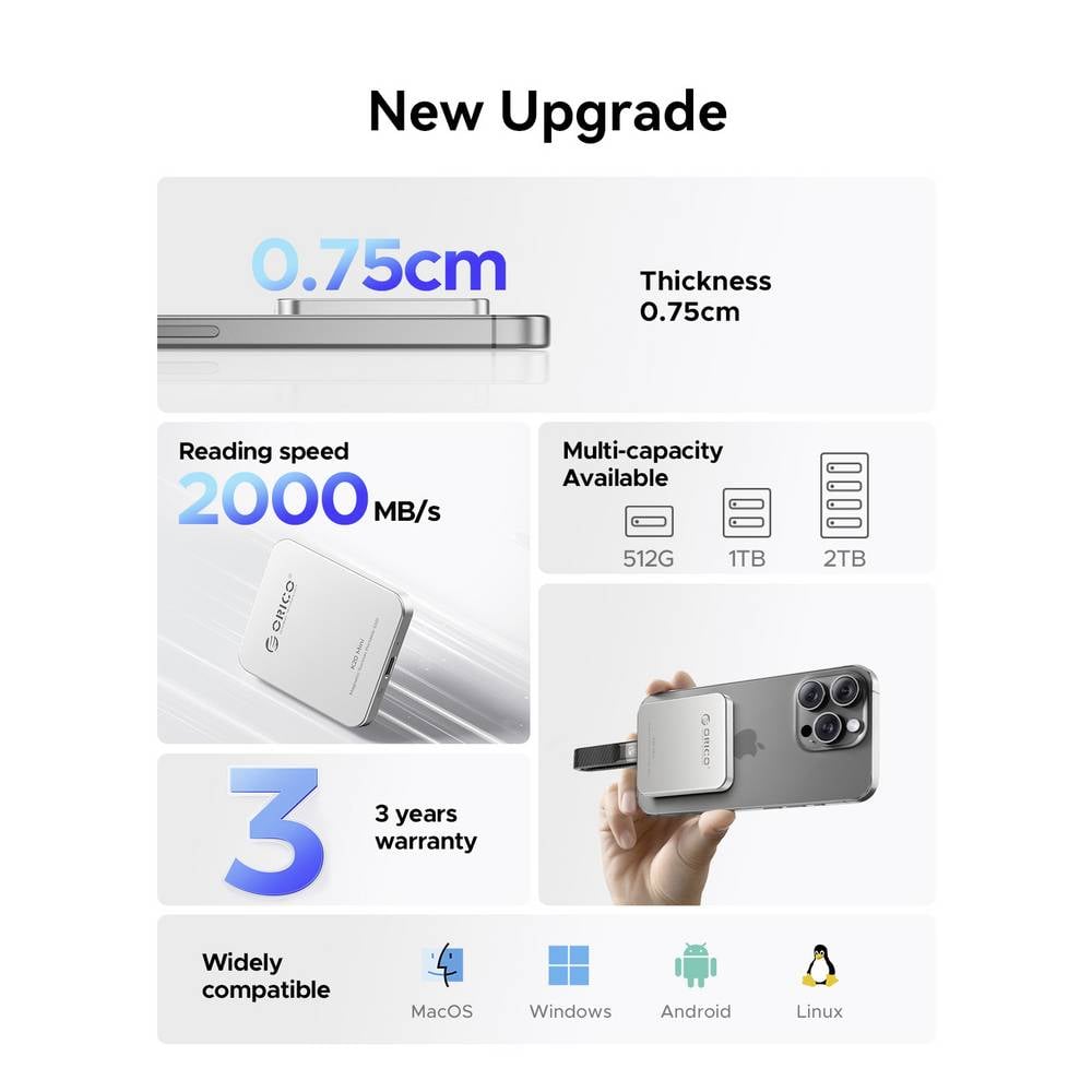 ORICO K20 mini M.2 SSD-Gehäuse USB-C 20 GBit/s für PCIe 2230 bis 2 TB - 4064161476926