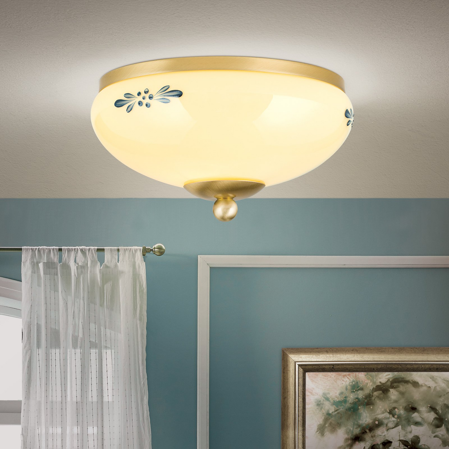 Orion Deckenlampe Hängeleuchte Landhaus Deckenlicht Messing Creme Blau ø 21cm B-Ware - 9003090269105