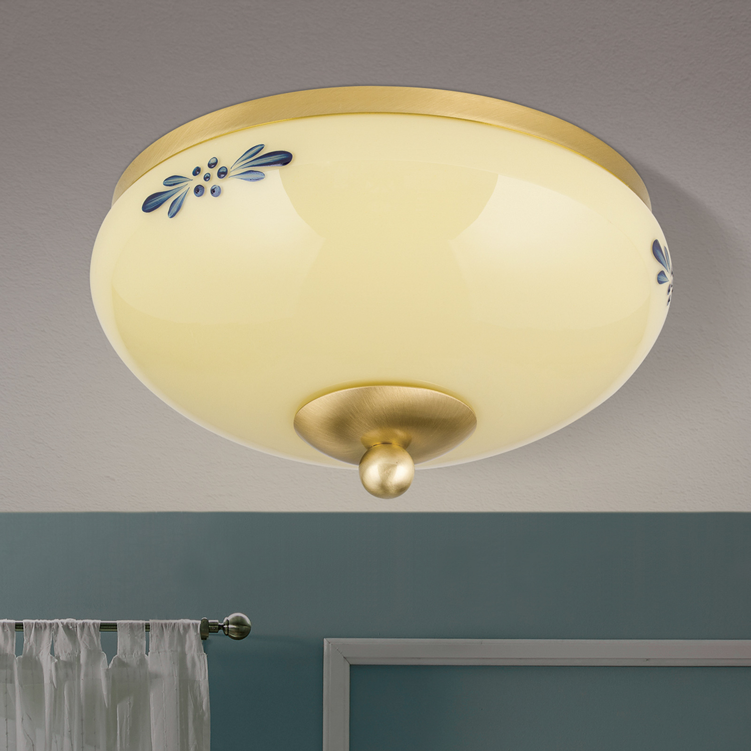 Orion Deckenlampe Hängeleuchte Landhaus Deckenlicht Messing Creme Blau ø 21cm B-Ware - 9003090269105
