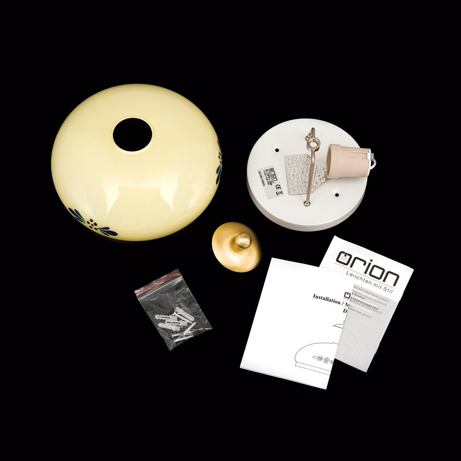 Orion Deckenlampe Hängeleuchte Landhaus Deckenlicht Messing Creme Blau ø 21cm B-Ware - 9003090269105