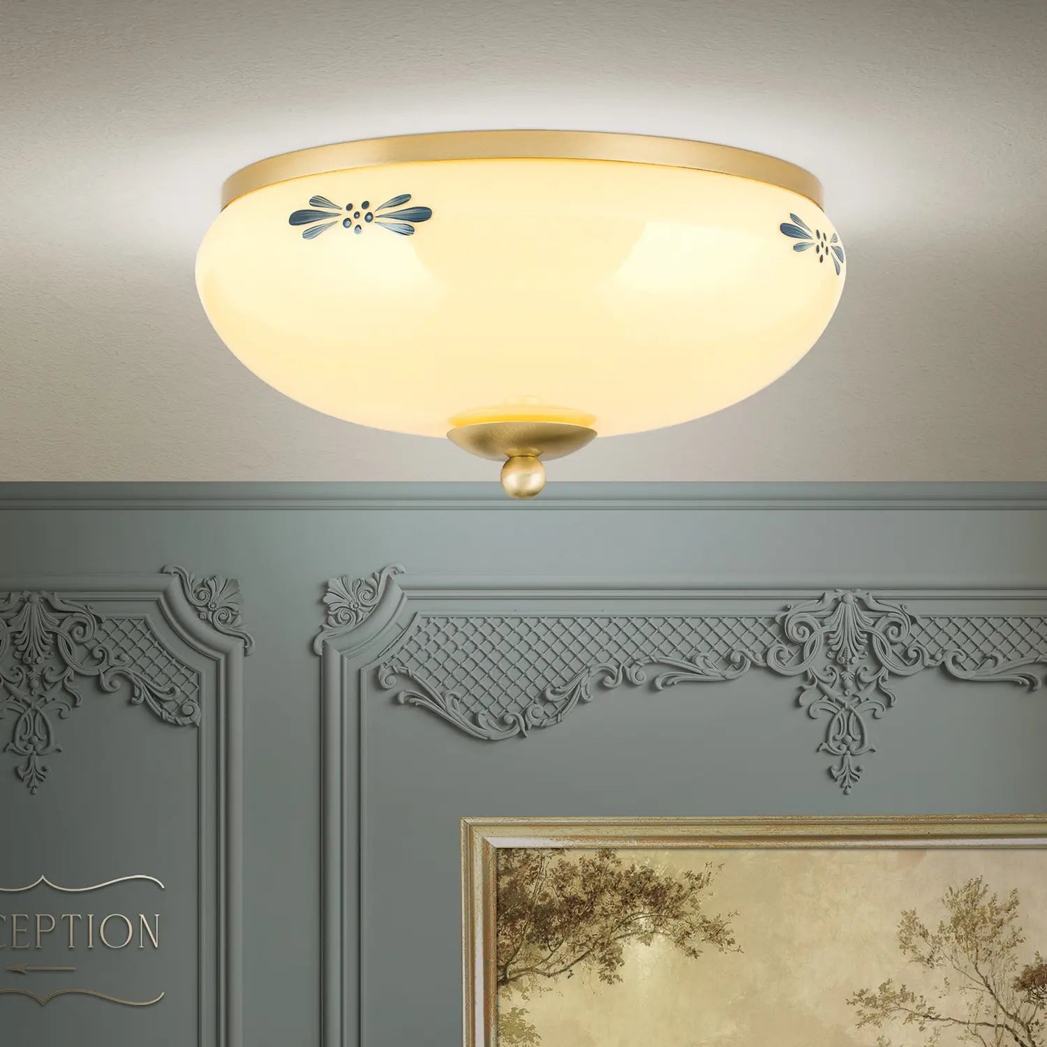 B-Ware Orion Deckenlampe Landhaus Messing Creme Blau ø 28cm - 9003090269181