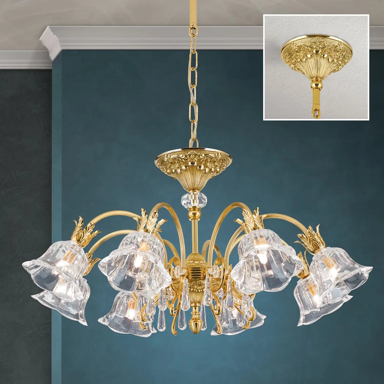 B-Ware Orion Deckenleuchte Leuchte Kaisa 24 Karat Vergoldet 8 Flammig Gold Deckenlampe - 9003090214778