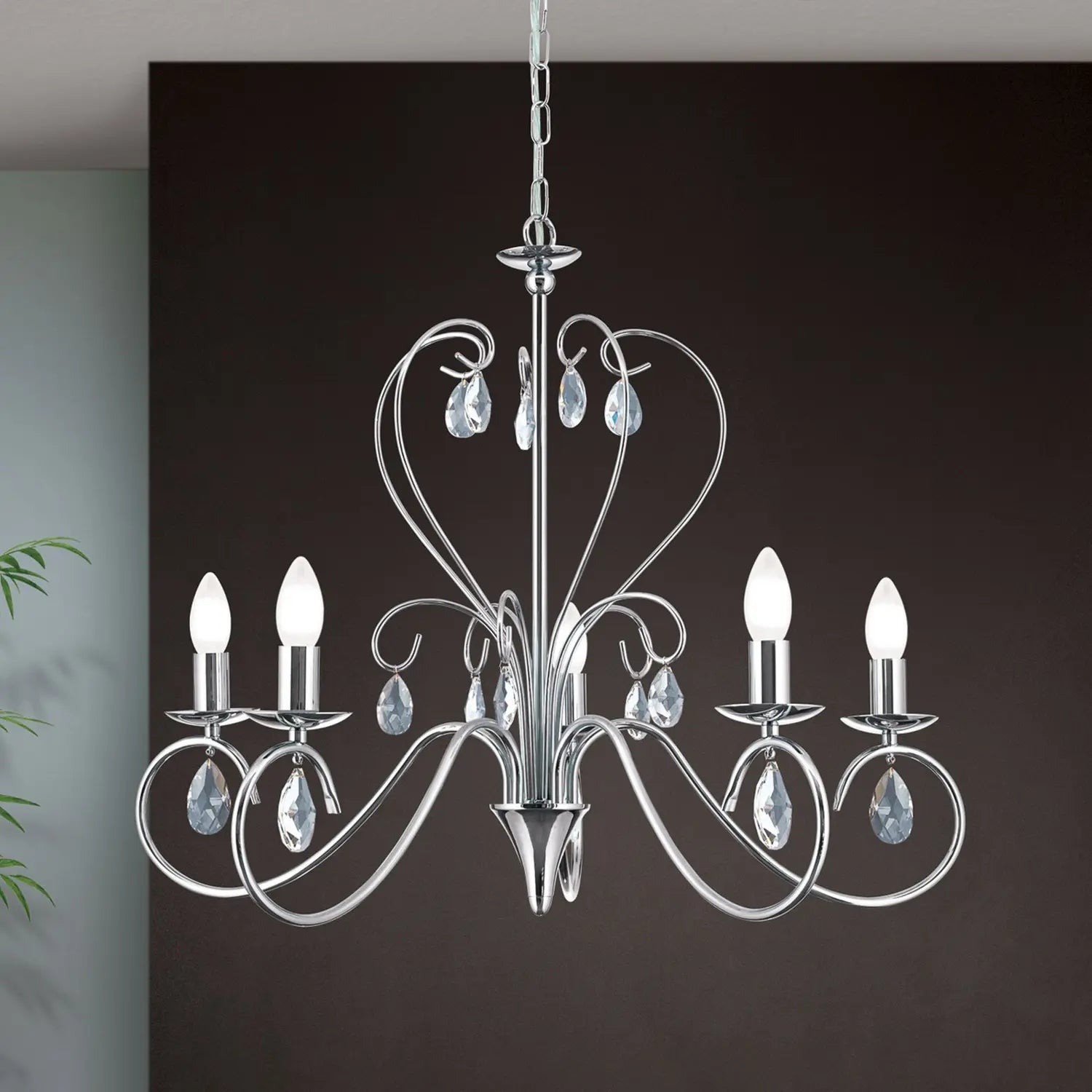 B-Ware Orion Kronleuchter Deckenlampe Alessia Kristallglas Chrom 5 Flammig - 9003090194612