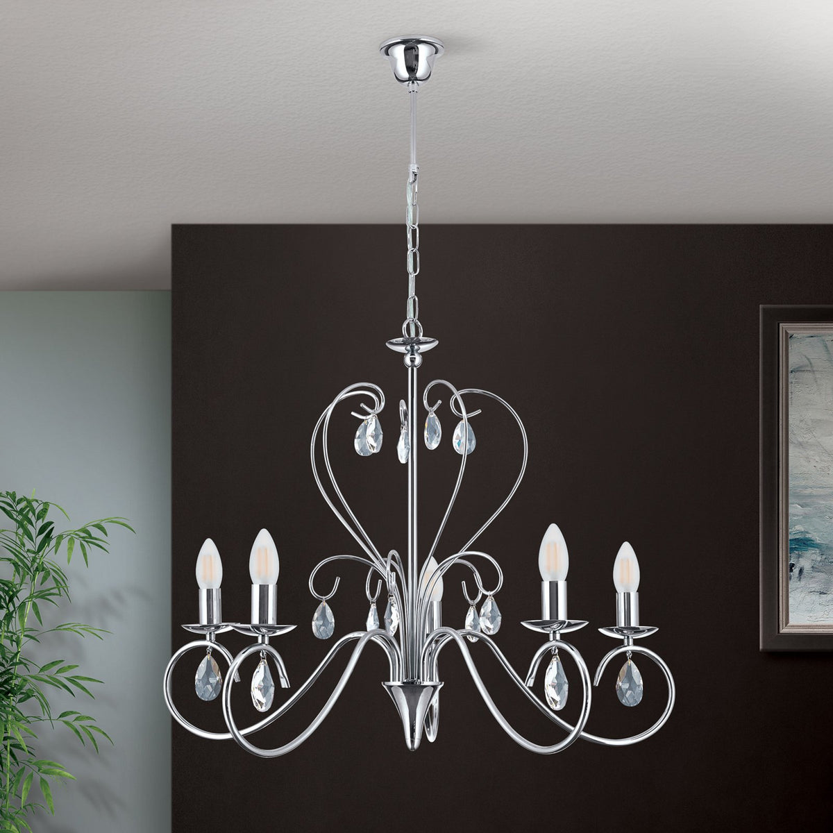ORION Kronleuchter Deckenlampe Alessia Kristallglas chrom 5-flammig - 9003090194612