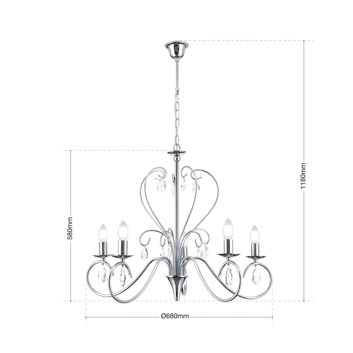 ORION Kronleuchter Deckenlampe Alessia Kristallglas chrom 5-flammig - 9003090194612