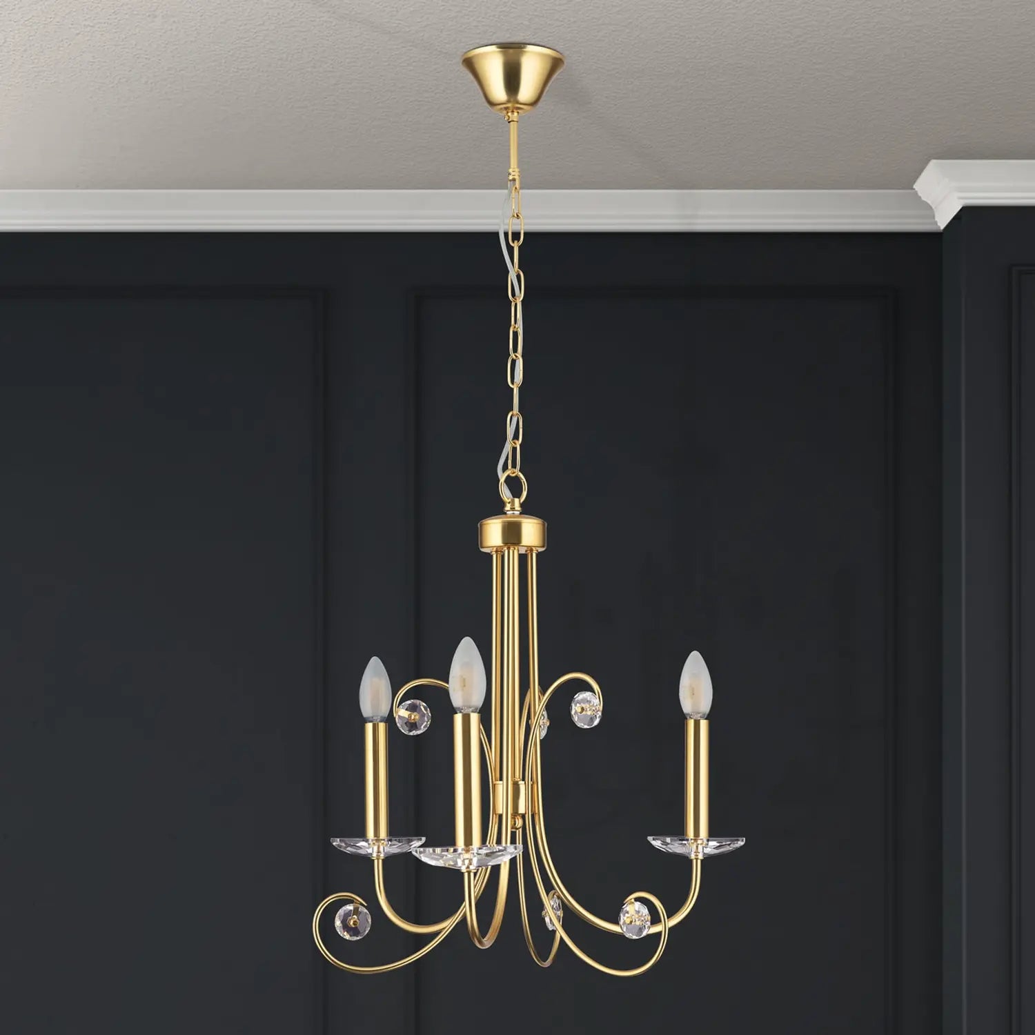 B-Ware Orion Kronleuchter Deckenleuchte Ariane Kristall Lampe Goldfarben 3 Flammig 50cm - 9003090276851