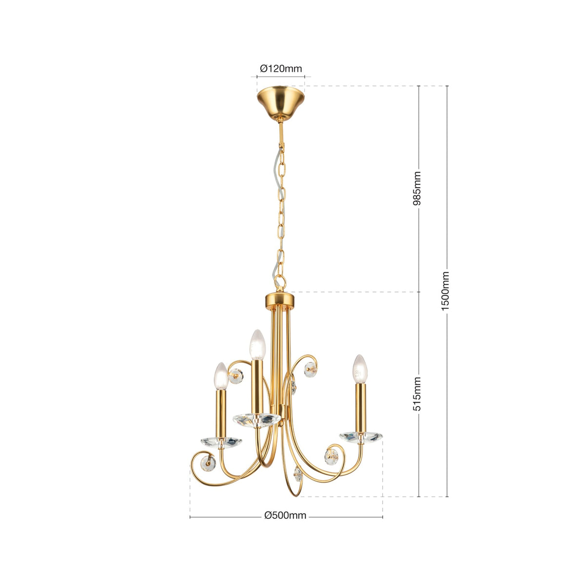 Orion Kronleuchter Deckenleuchte Ariane Kristall Lampe goldfarben 3-flammig 50cm - 9003090276851