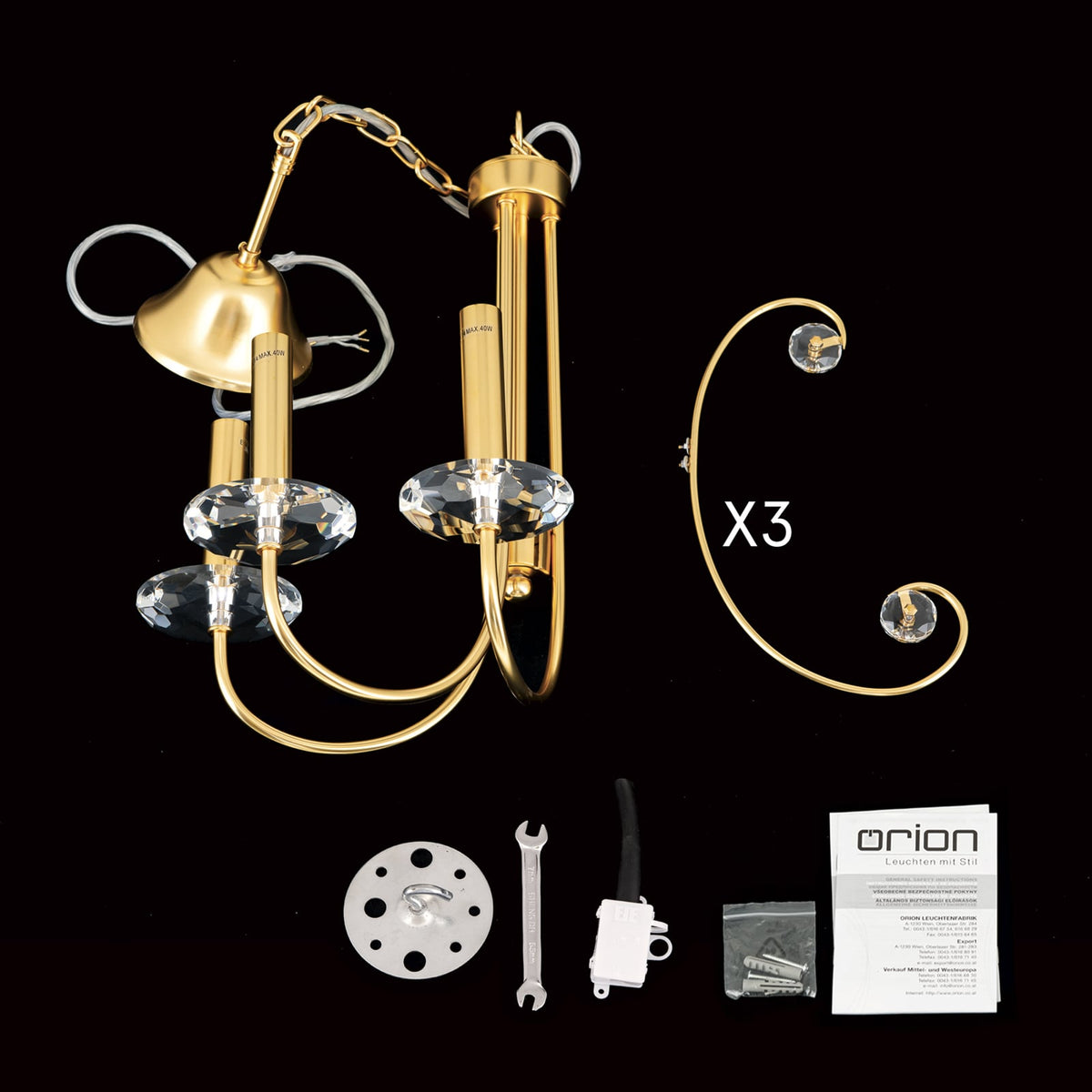 Orion Kronleuchter Deckenleuchte Ariane Kristall Lampe goldfarben 3-flammig 50cm - 9003090276851