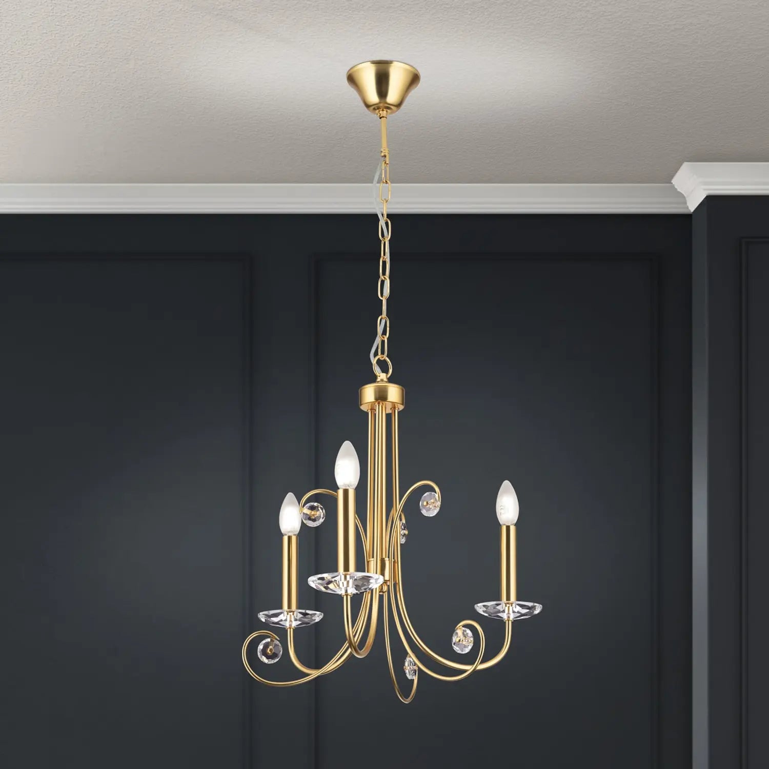 B-Ware Orion Kronleuchter Deckenleuchte Ariane Kristall Lampe Goldfarben 3 Flammig 50cm - 9003090276851