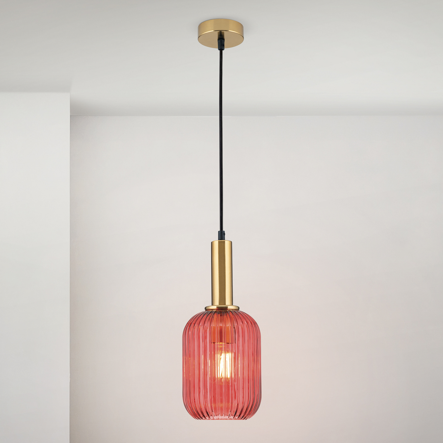 B-Ware Orion Pendelleuchte Hängelampe Carneval Leuchte Altmessing Rot Glas ø 14 Cm - 9003090277803