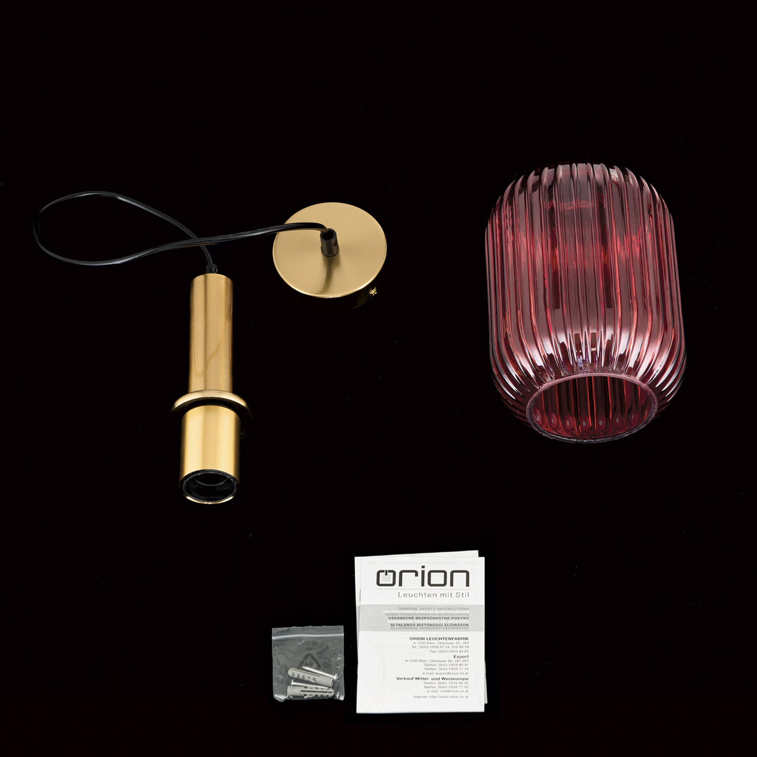 B-Ware Orion Pendelleuchte Hängelampe Carneval Leuchte Altmessing Rot Glas ø 14 Cm - 9003090277803