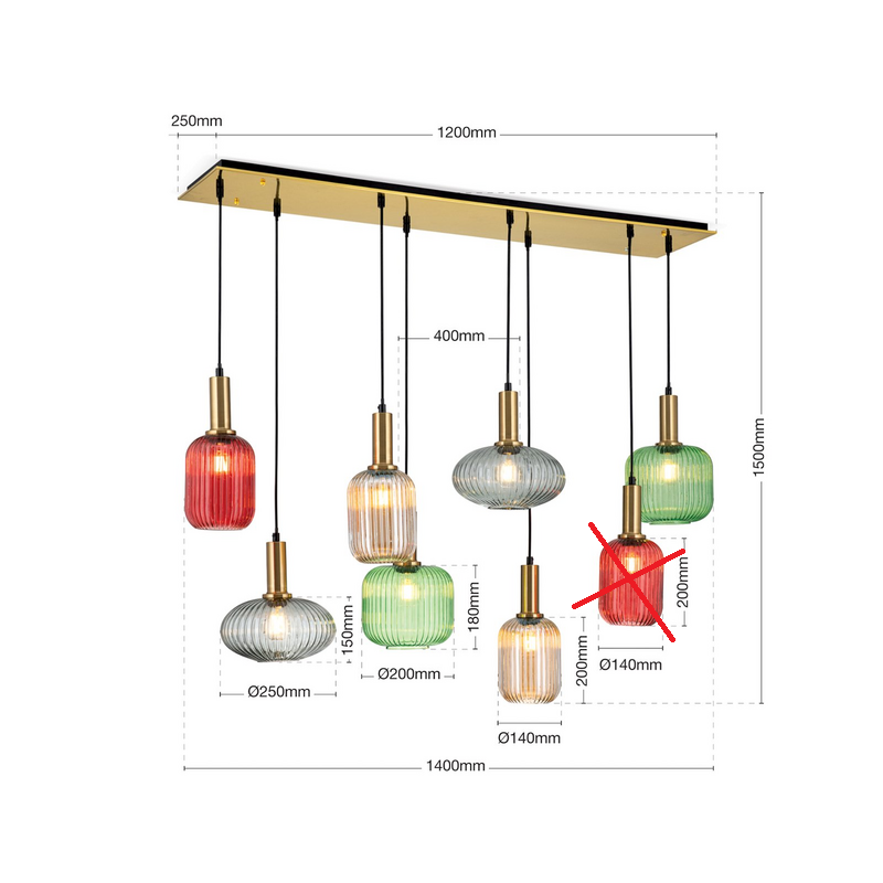 Orion Pendelleuchte Hängelampe Carneval Bunt Glas 8 Flg Siehe Text/Foto B-Ware