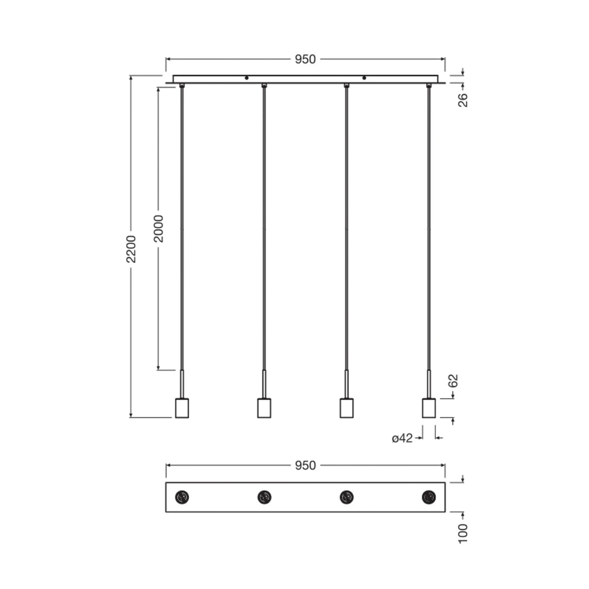 OSRAM DECOR Needle Pendelleuchte Linear Beige 4xE27 Deckenlampe Lampe Spot - 4058075848542