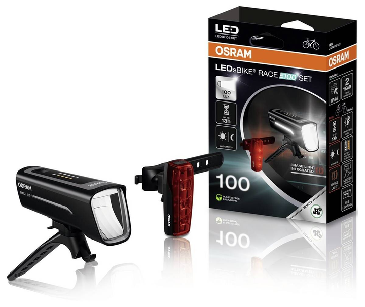 Osram Fahrradbeleuchtung Set Race 100 Set Led Akkubetrieben Schwarz Beleuchtung  B-Ware - 4062172403870
