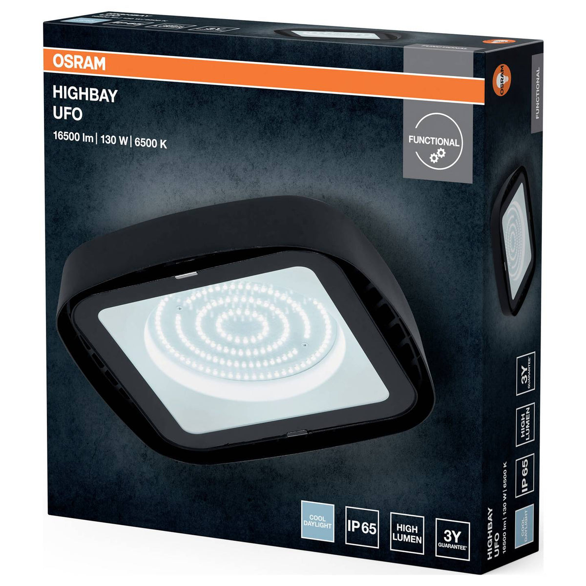OSRAM LED-Hallenleuchte Highbay Ufo Schwarz 130W 6500K IP65 27,3 cm 5 STÜCK - 4099854429330