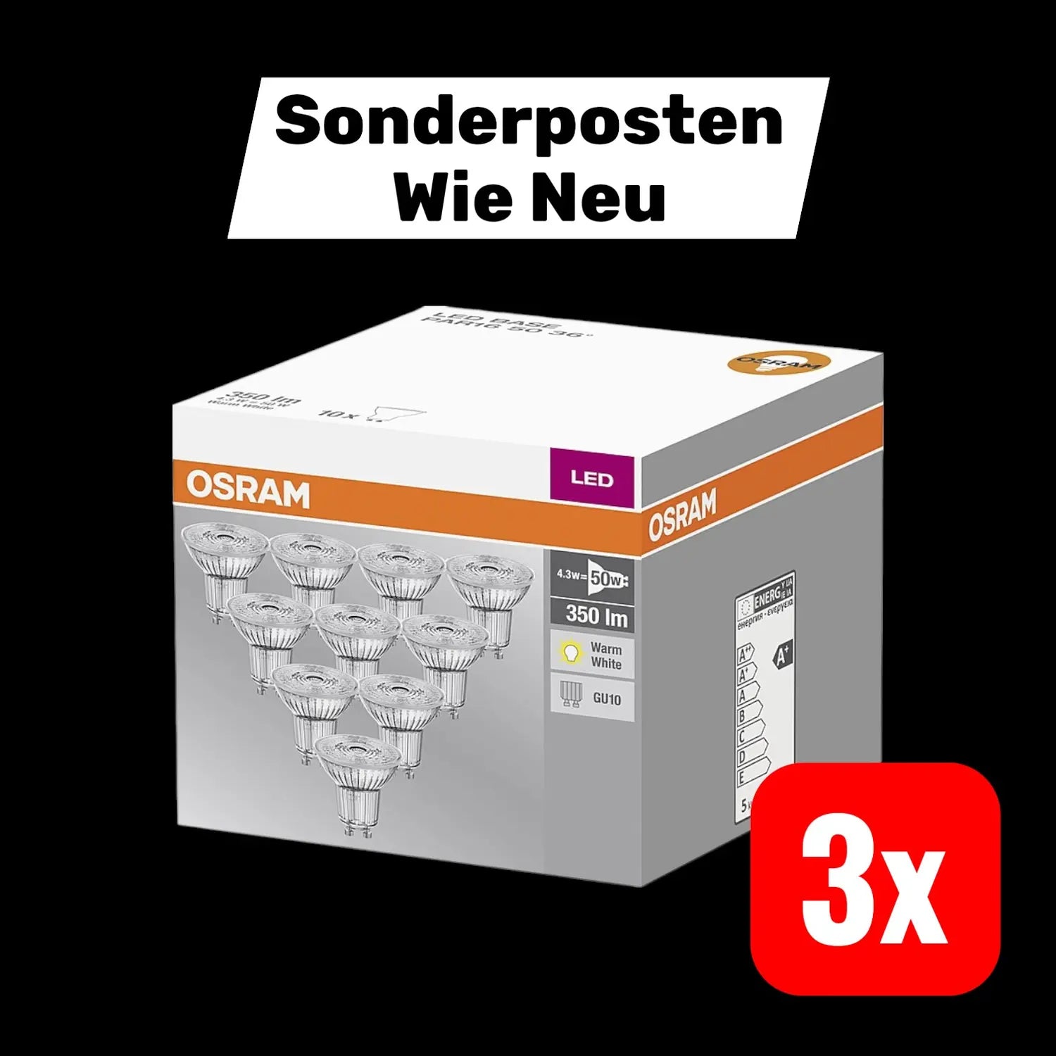 B-Ware Osram Led Gu10 Reflektor Leuchtmittel Strahler 4.3 W Warmweiß 51x55mm 3 Sets930 - 4058075036680