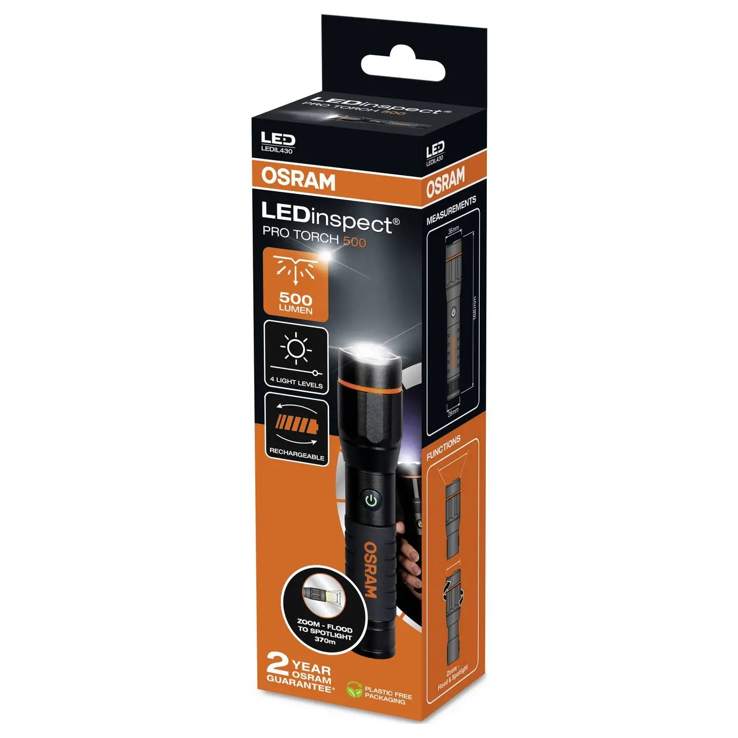 B-Ware Osram Le Dinspect Pro Torch 500 Arbeitsleuchte Lampe Led Zoomfunktion 2000m Ah - 4062172416108