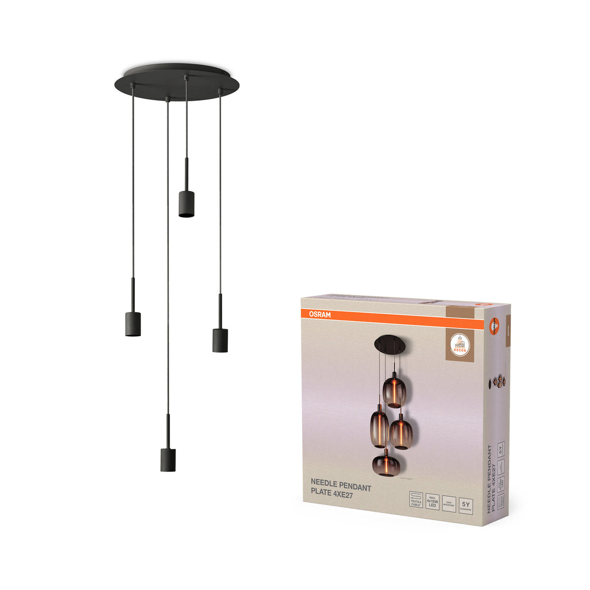 OSRAM Pendelleuchte Hängelampe Decor Needle Plate Anthrazit 4-flammig E27 LED - 4058075848481