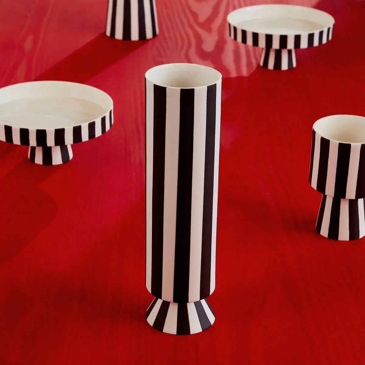 B-Ware Oyoy Vase Gefäß Streifenmuster Keramik Weiß Schwarz 28 Cm Toppu Serie - 5712195075927