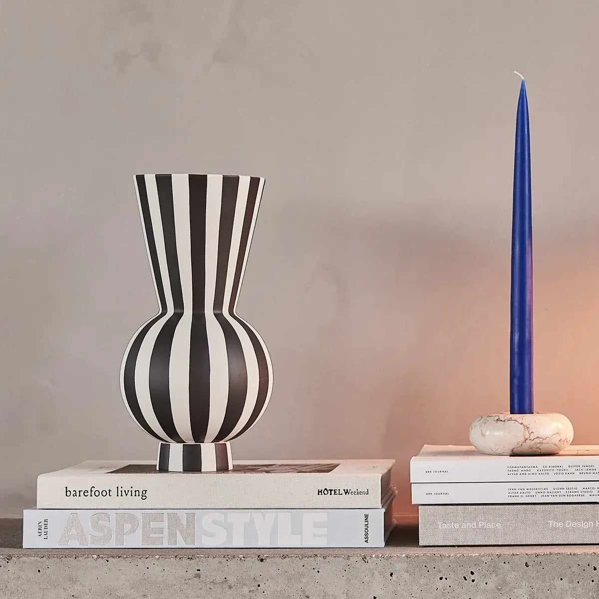 B-Ware Oyoy Vase Gefäß Streifenmuster Keramik Weiß Schwarz 28 Cm Toppu Serie - 5712195075927