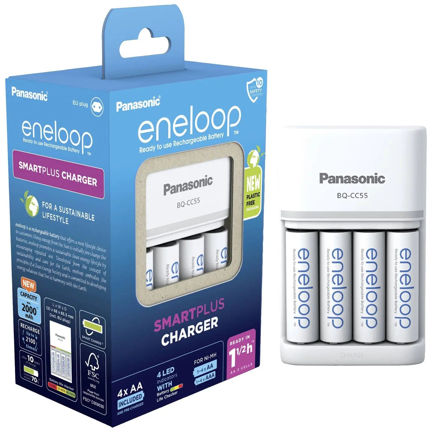 B-Ware Panasonic Rundzellen Ladegerät Batterieladegerät Eneloop Aa 4 Akkus Mignon Set - 5410853063933