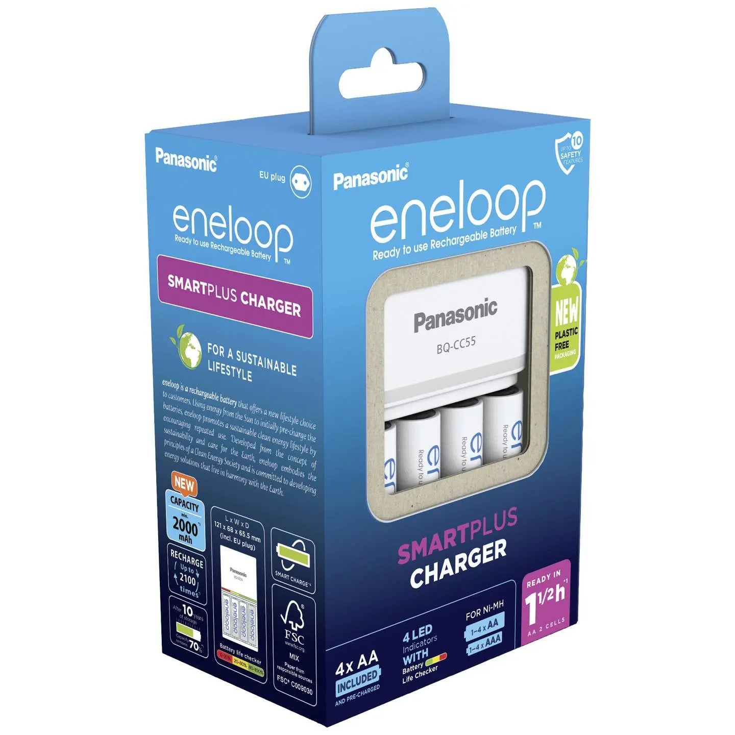 B-Ware Panasonic Rundzellen Ladegerät Batterieladegerät Eneloop Aa 4 Akkus Mignon Set - 5410853063933