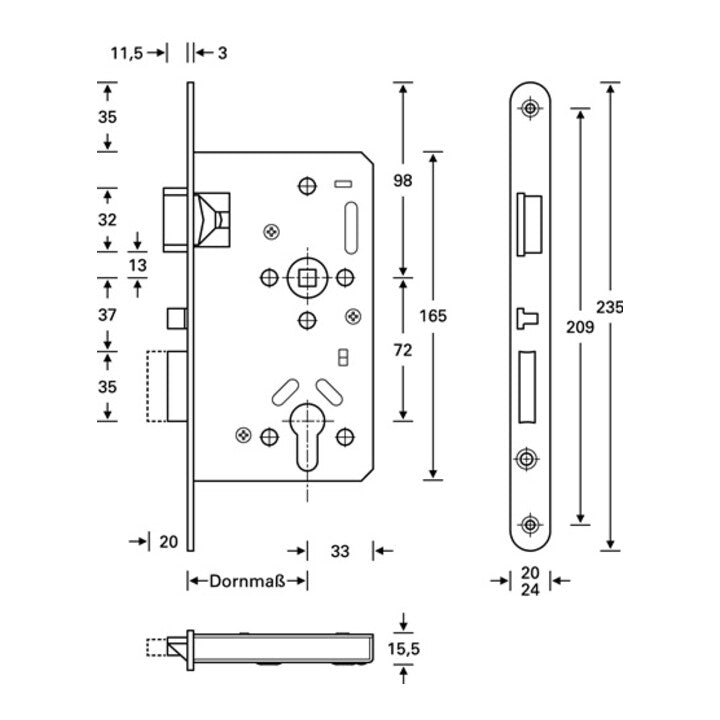 SSF Panikschloss Einsteckschloss Türschloss Edelstahl DIN links 65mm 72mm 9mm - 4012432501464