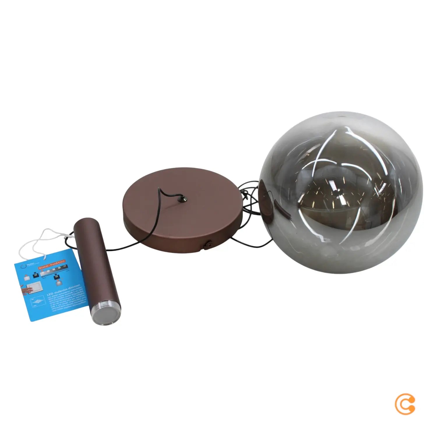 B-Ware Paul Neuhaus Pendelleuchte Hängelampe Led Bowl Braun Rauchgrau Glas Eisen ø 20cm - 4012248396377