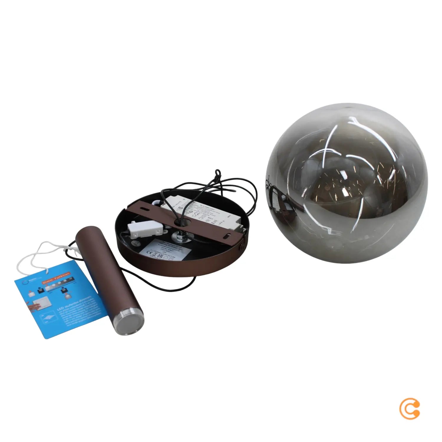 B-Ware Paul Neuhaus Pendelleuchte Hängelampe Led Bowl Braun Rauchgrau Glas Eisen ø 20cm - 4012248396377