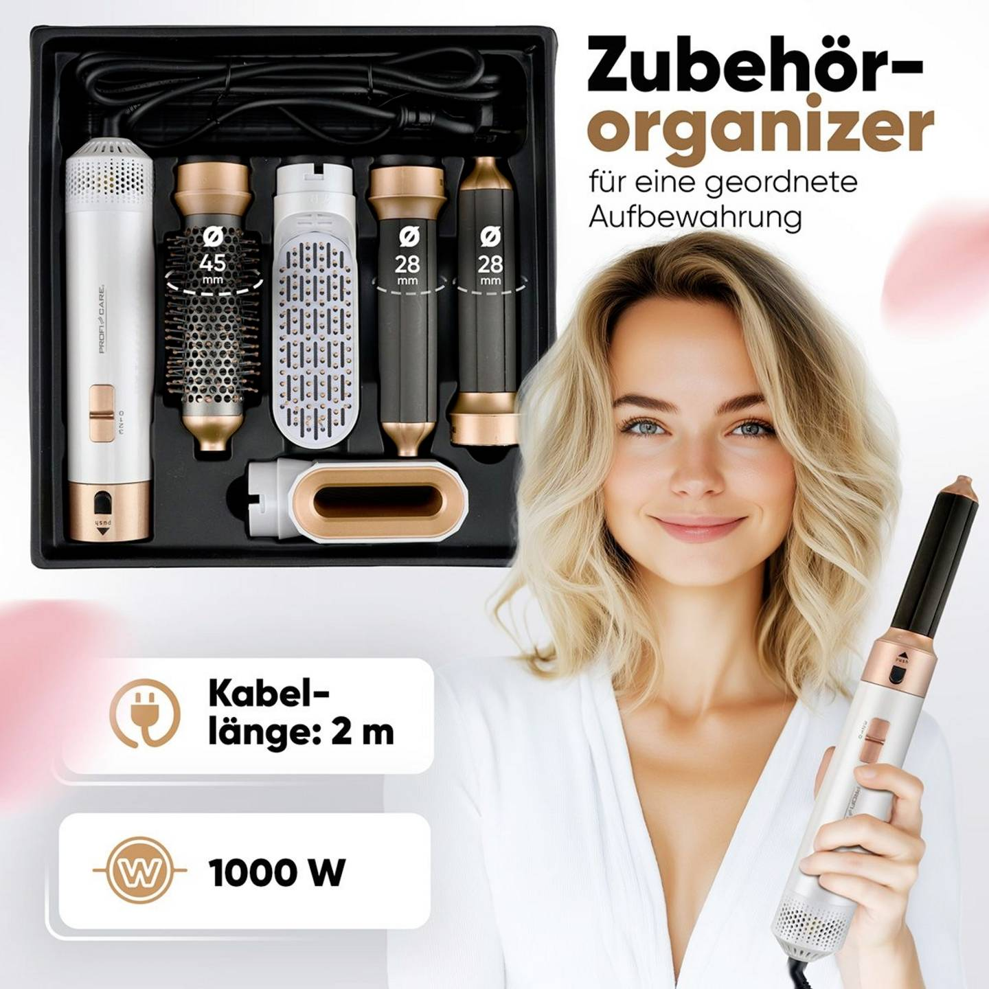 B-Ware Profi Care Multi Styler Haarstyler Warmluftbürste Weiß Rose 4in1 Stylingset - 4006160231328
