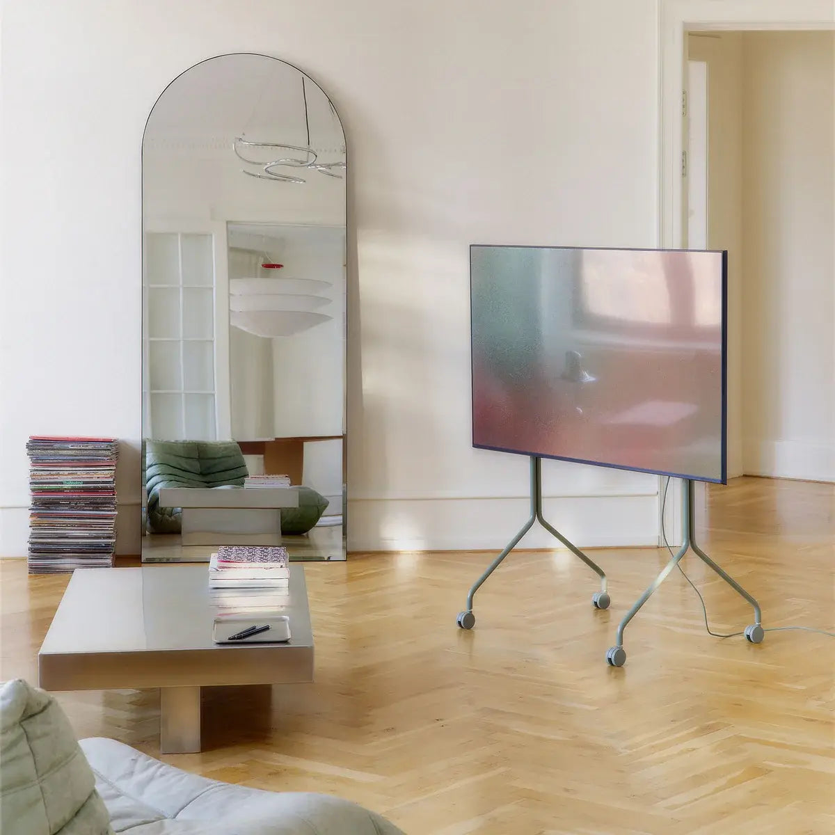 B-Ware Pedestal Tv Ständer Rollwagen Fernseher 70 Zoll Mobil Rollen Charcoal - 5740027301357