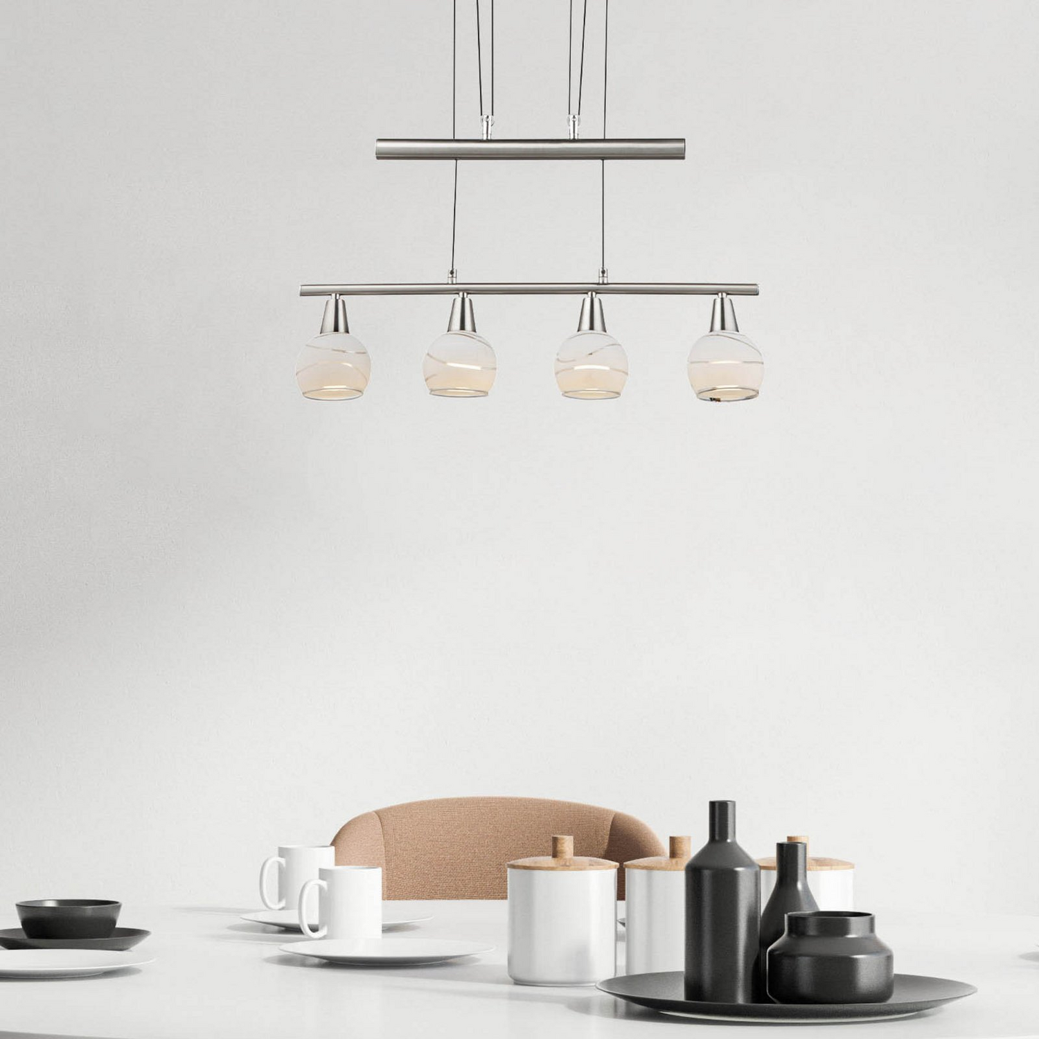 B-Ware Elliott Pendellampe Hängeleuchte Pendelleuchte Nickel Matt Metall Glas 60 Cm