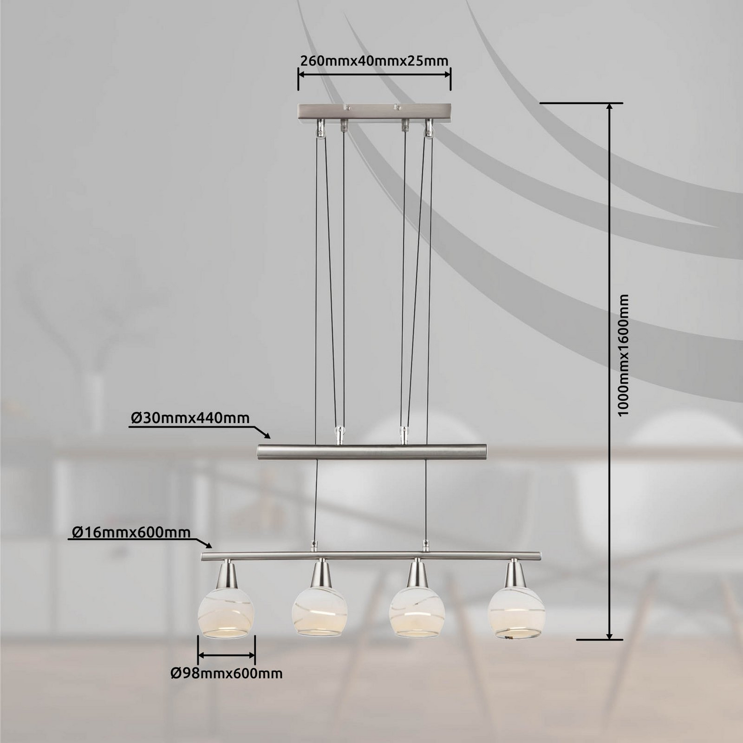 B-Ware Elliott Pendellampe Hängeleuchte Pendelleuchte Nickel Matt Metall Glas 60 Cm