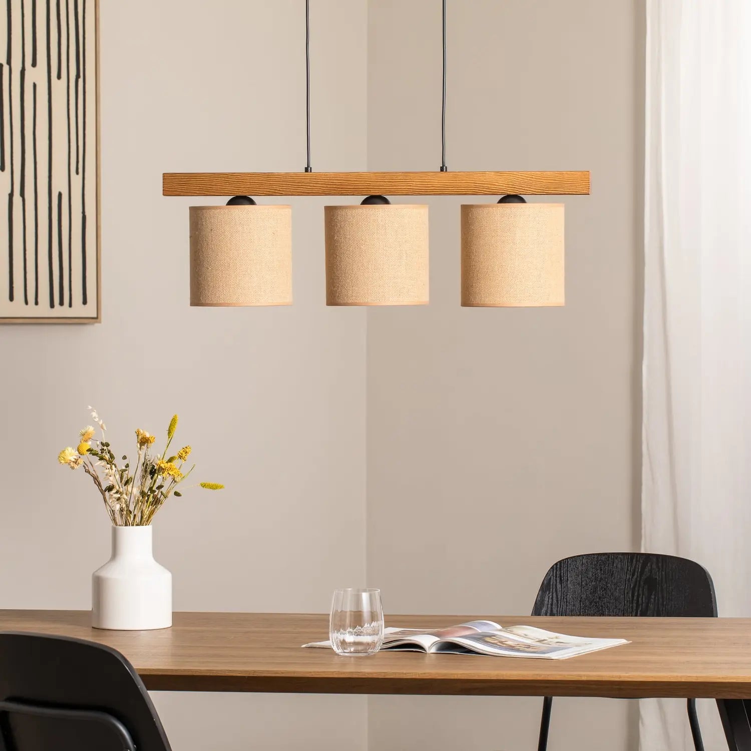 B-Ware Pendellampe Hängelampe Forest Holz Hellbraun Jute Natur 3 Flammig E27 Led Lampe - 5903240292301