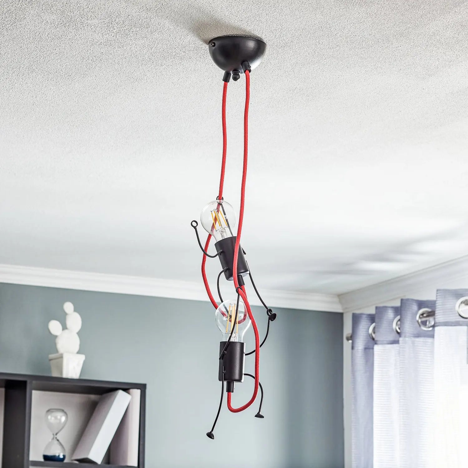B-Ware Pendelleuchte Hängelampe Bobi 2 Stahl Schwarz Rot Kabel Wohnzimmer E27 2 Flg - 5901738918191