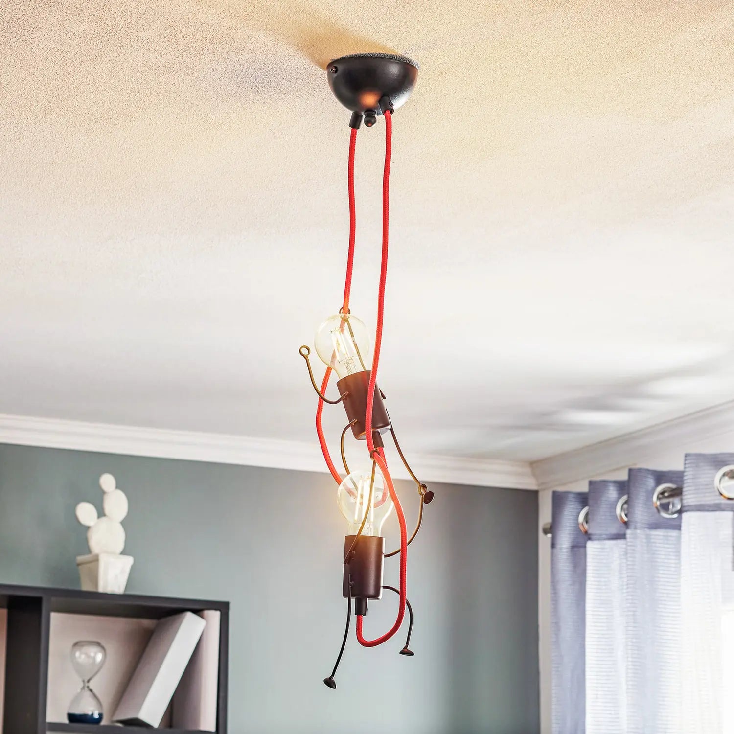 B-Ware Pendelleuchte Hängelampe Bobi 2 Stahl Schwarz Rot Kabel Wohnzimmer E27 2 Flg - 5901738918191