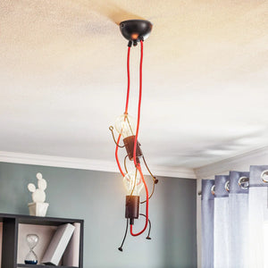 B-Ware Pendelleuchte Hängelampe Bobi 2 Stahl Schwarz Rot Kabel Wohnzimmer E27 2 Flg