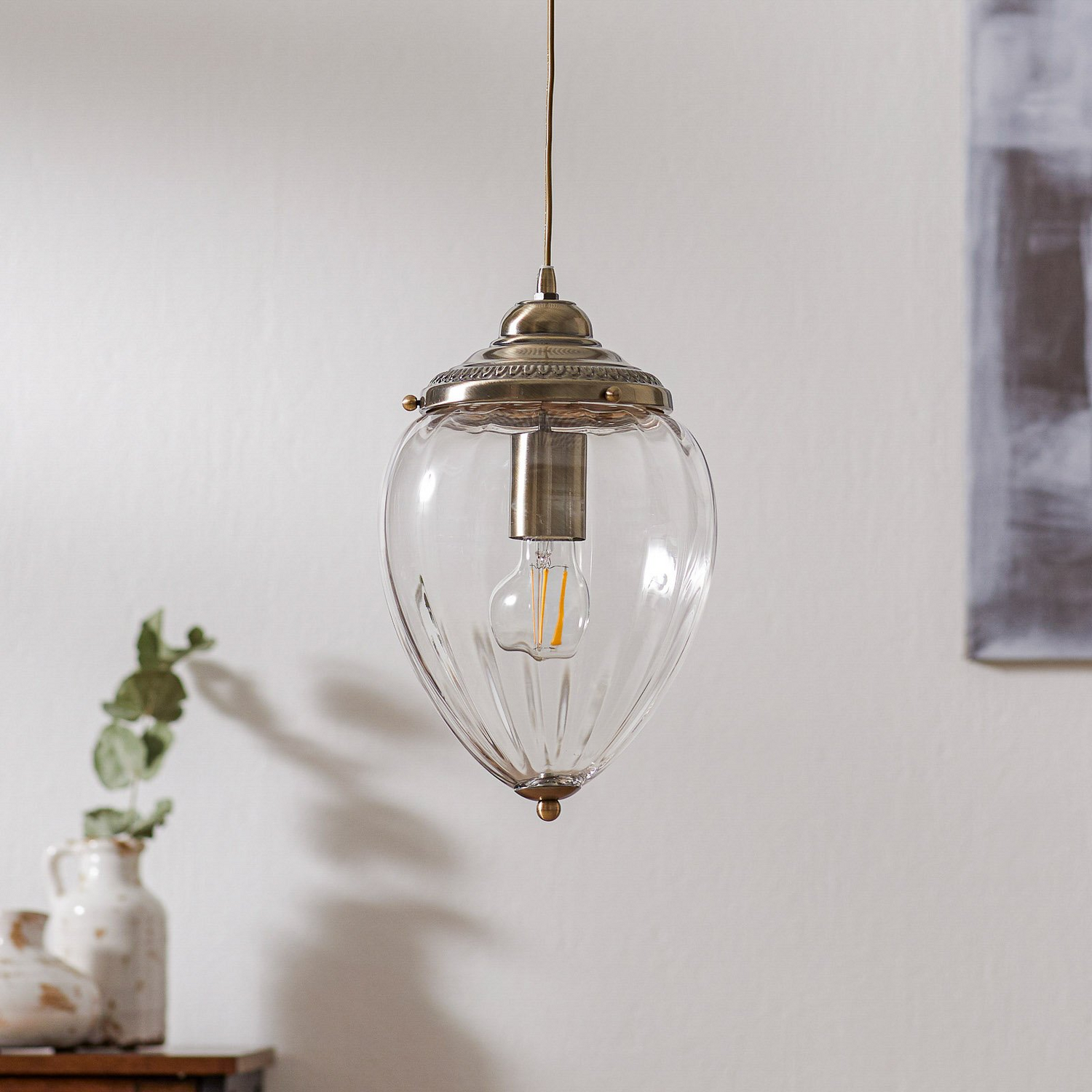 B-Ware Searchlight Pendelleuchte Pineapple Deckenlampe Wohnzimmerlampe E27 Messing - 5013874413666