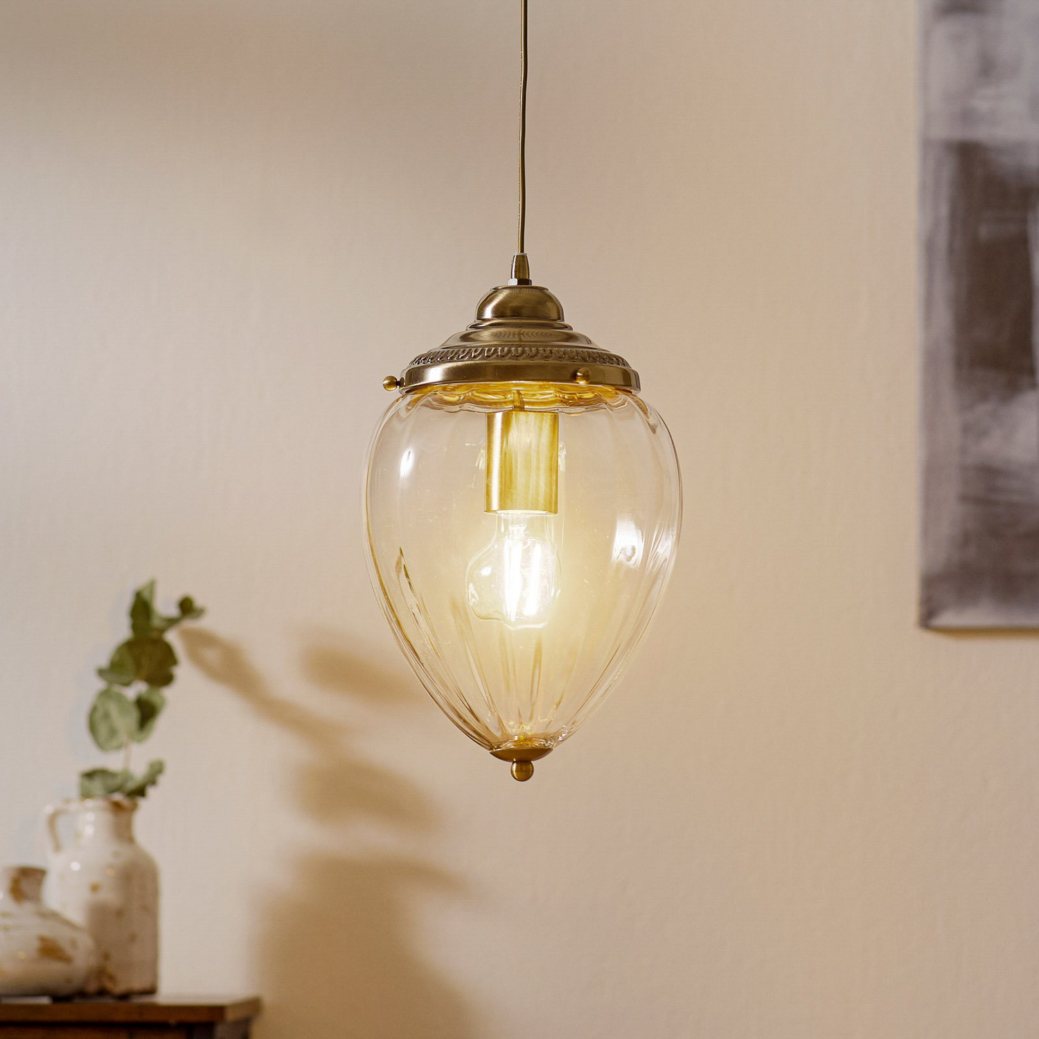 B-Ware Searchlight Pendelleuchte Pineapple Deckenlampe Wohnzimmerlampe E27 Messing - 5013874413666