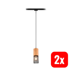 B-Ware Trio Lighting Pendelleuchte Tosh Du Oline Holzdetail Hängelampe Lampe 2 Stück