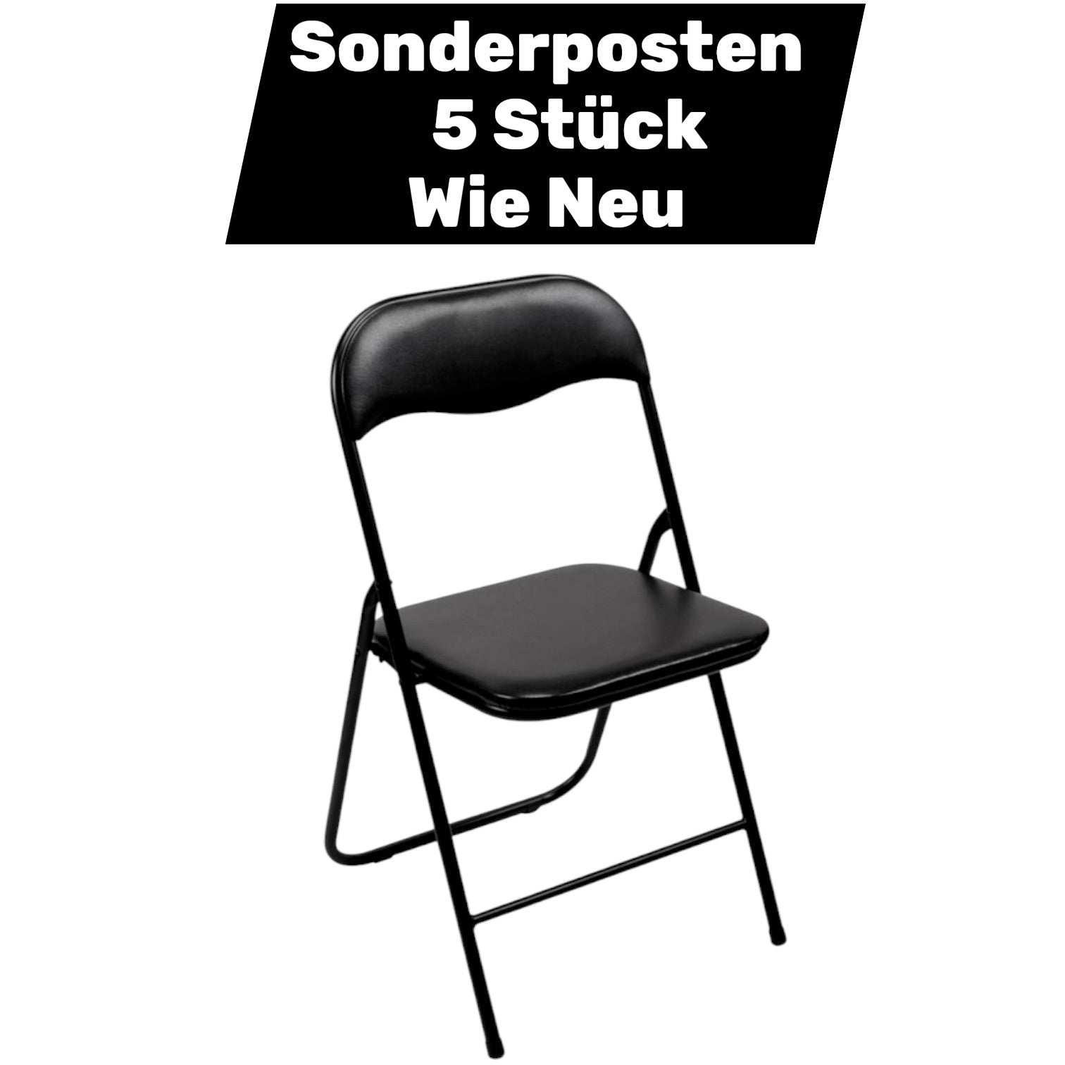 Perel Camping Stuhl Schwarz gepolstert stabil klappbar 5 STÜCK WIE NEU - 5410329640408