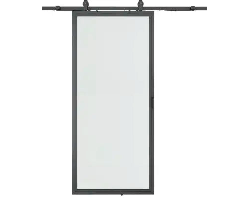 B-Ware Pertura Tür Schiebetür Set Komplettset Neta Glasschiebetür Schwarz Industrial830 - 4306517972547