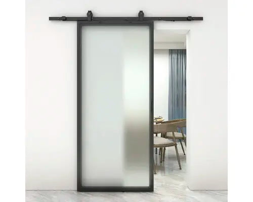 B-Ware Pertura Tür Schiebetür Set Komplettset Neta Glasschiebetür Schwarz Industrial830 - 4306517972547