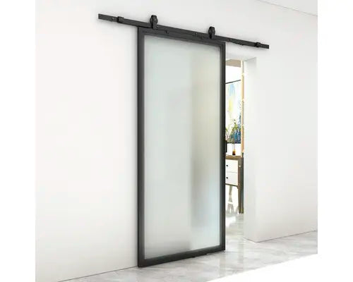 B-Ware Pertura Tür Schiebetür Set Komplettset Neta Glasschiebetür Schwarz Industrial830 - 4306517972547