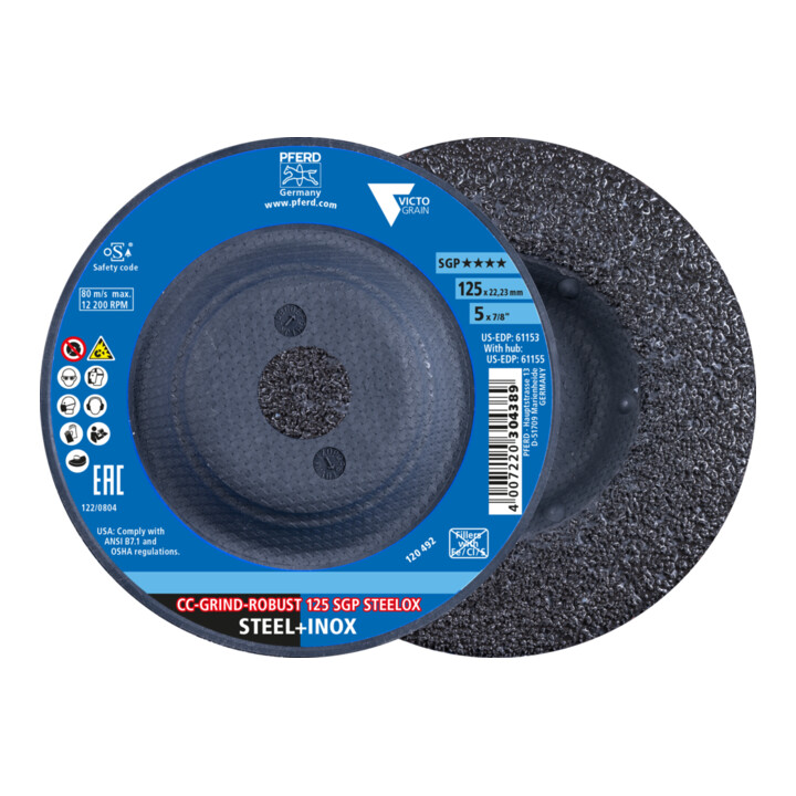 B-Ware Pferd Schleifscheibe Scheibe Stahl Edelstahl 125x22,23mm Sgp Steelox 10 Stück - 4007220304396