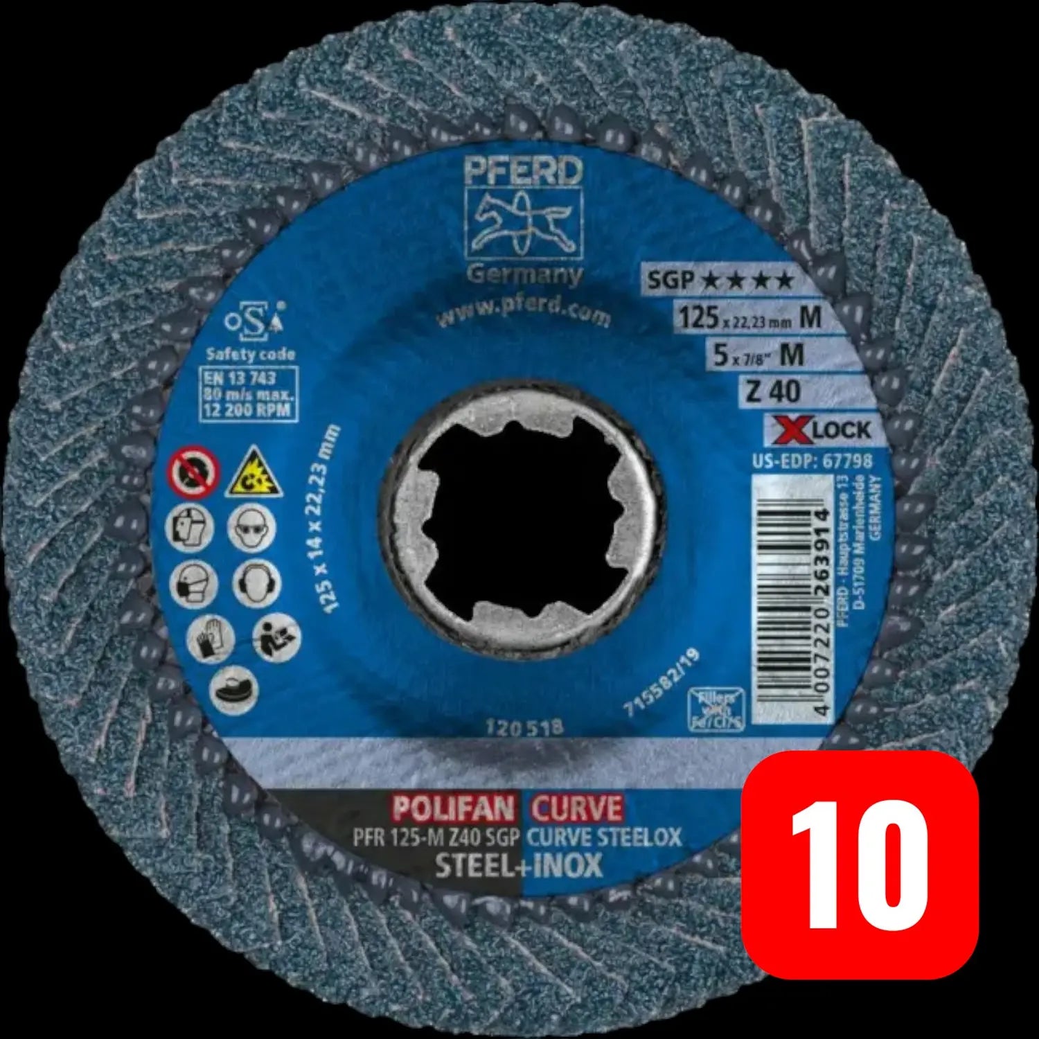 B-Ware Pferd Fächerschleifscheibe Schleifblatt Xlock Stahl Edelstahl 125mm K40 10 Stück - 4007220113790