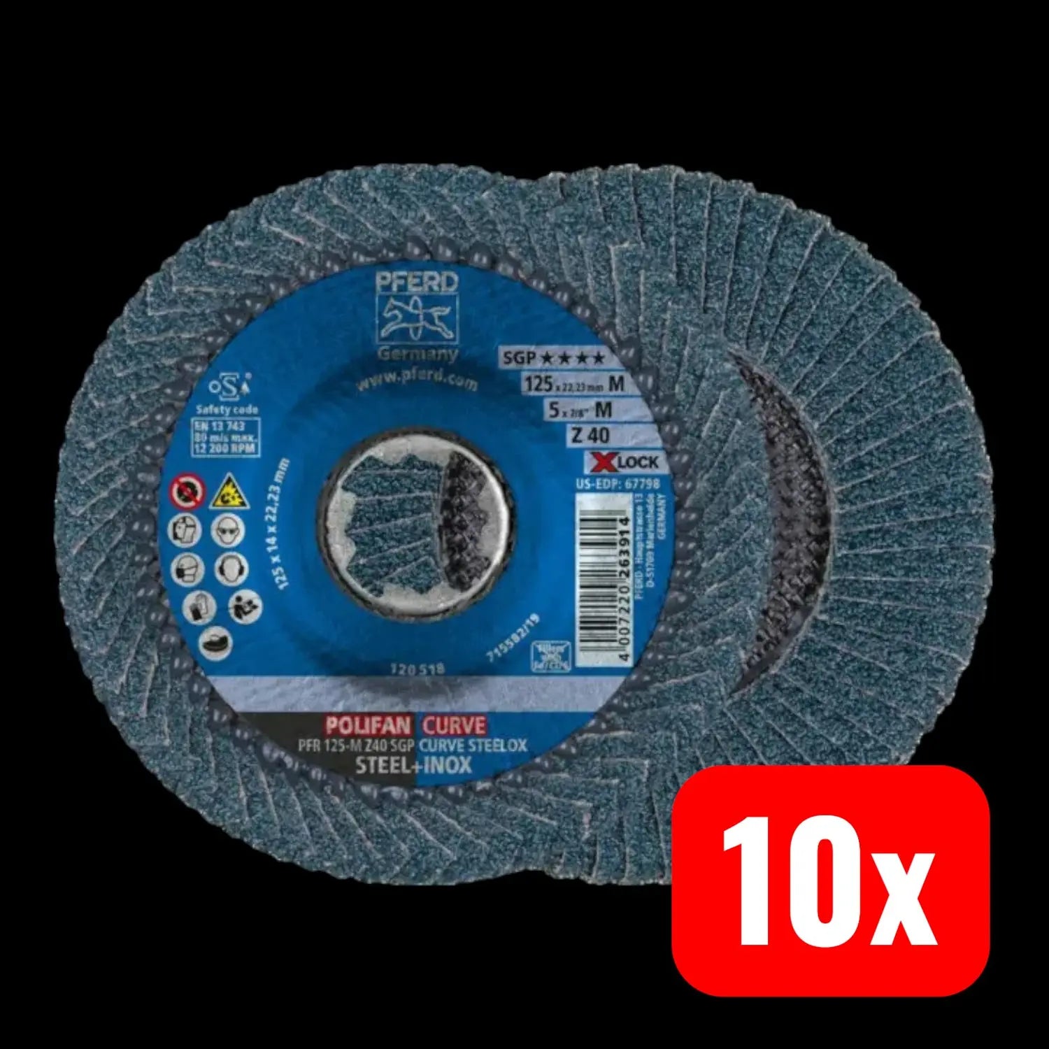 B-Ware Pferd Fächerschleifscheibe Schleifblatt Xlock Stahl Edelstahl 125mm 10 Stück - 4007220113790