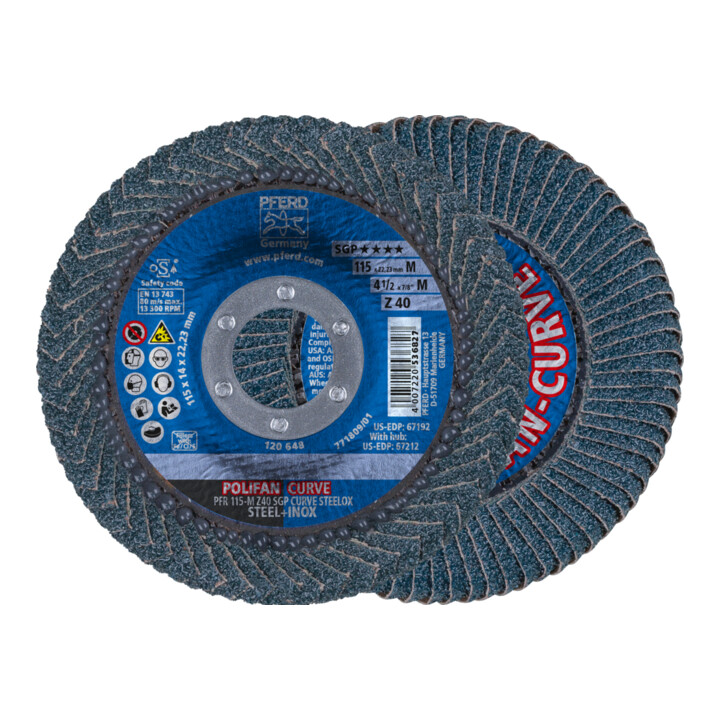 Pferd Fächerscheibe Schleifscheibe Polifan Curve Stahl Edelstahl 115x22,23mm Z40 B-Ware - 4007220821671