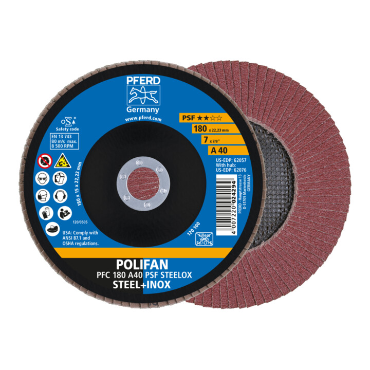 B-Ware Pferd Polifan Fächerscheibe Schleifscheibe 180x22,23 Mm A40 Psf Steelox Stahl